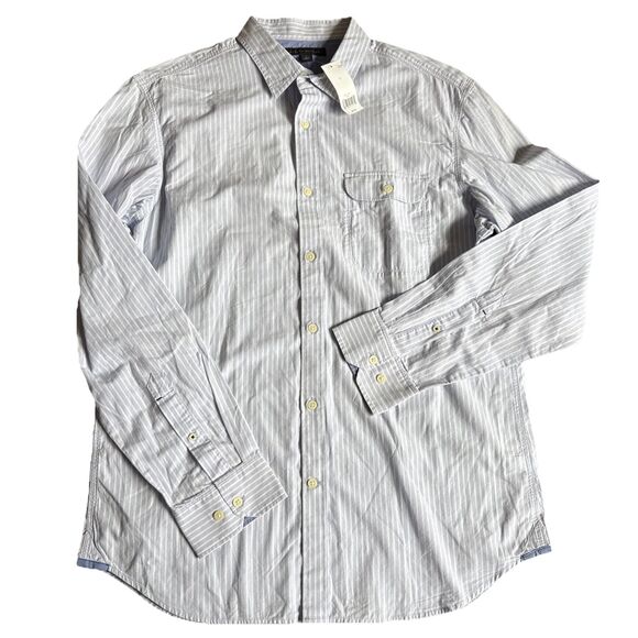 Banana Republic Mens Shirt Large Blue White Button Down Oxford Pocket Soft NWT - Picture 1 of 8